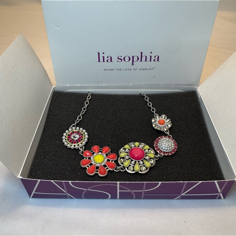 Lia Sophia Summer Flower Crystal Pearl Resin Beads Colorful Statement Necklace‎